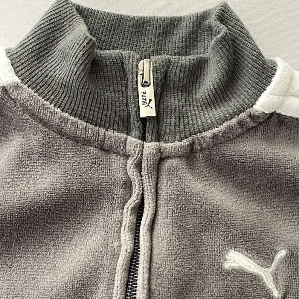 ~ Kids Puma 18m Velour Gray Jacket Full Zip Grey Soft Baby Toddler 18 mo White